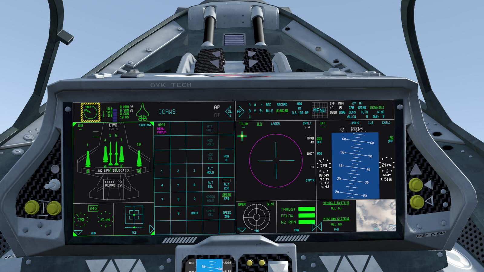 Panoramic touchscreen avionics panel rendered inside the XPSVR cockpit